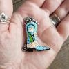 Handmade sterling & glass micromosaic boot pin. Made the sterling setting, designed & built the mosaic myself. Love this!